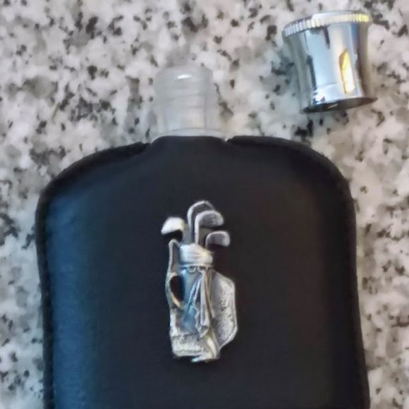 Golf Bag Flask Silver Chrome Leather & in Burl Walnut Box New - Picture 4 of 12